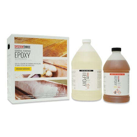 System Three Resins General Purpose Epoxy Resin with No 2 Medium Hardener, 1.5 Gallons, Medium Amber 0102K46